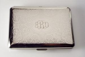 Custom Engraved Personalized Business Card Case or Kings Cigarette Case Double Sided Scroll Design  -Hand Engraved