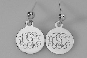 Monogram Earrings Engraved Sterling Silver 1/2 Inch Round Disc Post Personalized Earrings - Hand Engraved