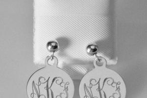 Monogram Earrings Engraved Sterling Silver 1/2 Inch Round Disc Post Personalized Earrings - Hand Engraved