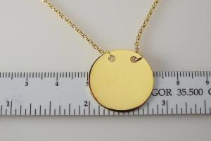 Monogram Necklace 14K Yellow Gold Plated Custom Engraved Personalized 7/8 Inch Round Disc with Adjustable Length Chain - Hand Engraved