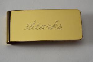 Custom Engraved Personalized Money Clip Gold Tone High Polish Wide - Hand Engraved