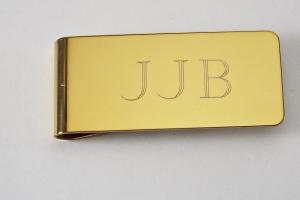 Custom Engraved Personalized Money Clip Gold Tone High Polish Wide  - Hand Engraved