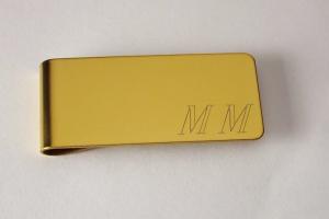 Custom Engraved Personalized Money Clip Gold Tone High Polish Wide - Hand Engraved