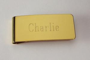 Custom Engraved Personalized Money Clip Gold Tone High Polish Wide - Hand Engraved