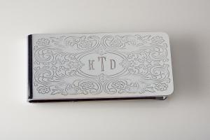Engraved Money Clip Custom Engraved Personalized Money Clip with Scroll Design -Hand Engraved
