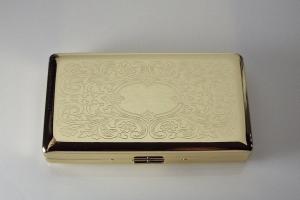 Personalized Golden 120s Cigarette Case Double Sided with Scroll Design Custom Engraved -Hand Engraved