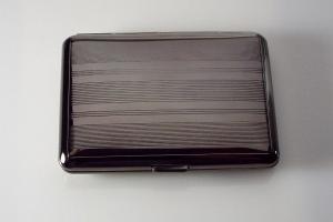 Engraved Gloss Black Business Card Case Personalized Double Sided Linear Design or Kings Cigarette Case -Hand Engraved