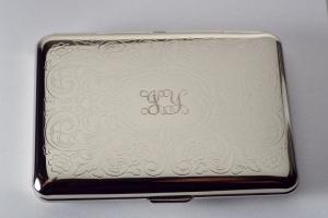 Custom Engraved Personalized Business Card Case or Kings Cigarette Case Double Sided Scroll Design -Hand Engraved