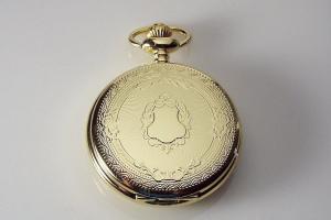 Engraved Pocket Watch Golden Crest Cover Personalized Quartz Battery Operated  - Hand Engraved