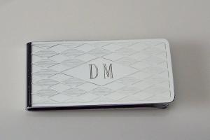 Custom Engraved Personalized Money Clip Chrome Plated with Diamond Pattern - Hand Engraved