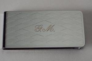 Custom Engraved Personalized Money Clip Chrome Plated with Diamond Pattern - Hand Engraved