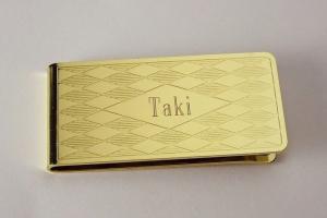 Custom Engraved Personalized Money Clip Gold Plated Diamond Pattern - Hand Engraved