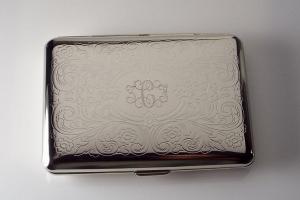 Custom Engraved Personalized Kings Cigarette Case or Business Card Case Double Sided Scroll Design  -Hand Engraved