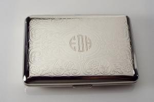 Custom Engraved Personalized Kings Cigarette Case or Business Card Case Double Sided Scroll Design -Hand Engraved