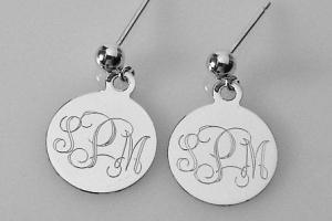 Monogram Earrings Engraved Sterling Silver 1/2 Inch Round Disc Post Personalized Earrings - Hand Engraved
