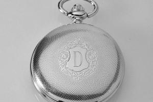 Pocket Watch Custom Engraved Mechanical Wind Up Pocket Watch with Front Shield and Skeleton Back and Dial - Hand Engraved