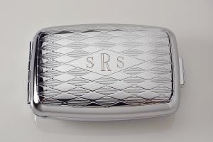 Pill Box Personalized Custom Engraved Diamond Pattern Silver Pill Box -Hand Engraved