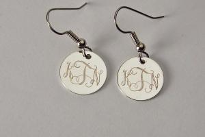 Custom Engraved Personalized Silver Plated Round Monogram Earrings - Hand Engraved