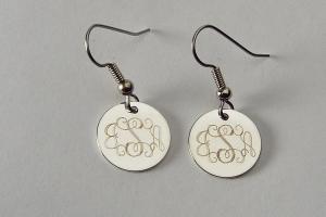 Custom Engraved Personalized Silver Plated Round Monogram Earrings - Hand Engraved