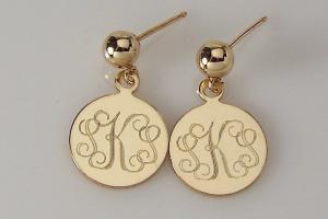 Monogram Earrings Engraved 14K Gold Filled Post Earrings Petite 1/2 Inch Discs - Hand Engraved