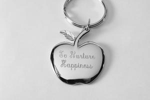 Custom Engraved Personalized Key Chain High Polish Chrome Apple Teacher Gift - Hand Engraved