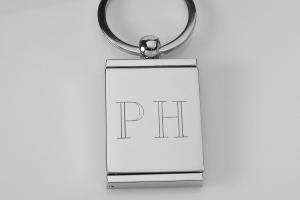 Engraved Photo Locket Keychain Personalized Custom Silver High Polish Flat Rectangular - Hand Engraved