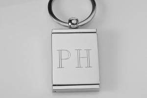 Engraved Photo Locket Keychain Personalized Custom Silver High Polish Flat Rectangular  - Hand Engraved