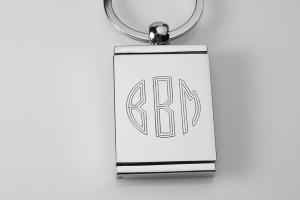 Engraved Photo Locket Keychain Personalized Custom Silver High Polish Flat Rectangular - Hand Engraved