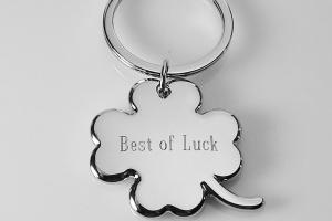 Custom Engraved Personalized Lucky Four Leaf Clover High Polish Silver Key Chain - Hand Engraved