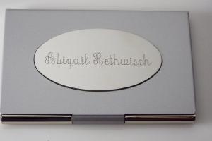 Custom Engraved Personalized Business Card Holder with Oval Engraving Plate -Hand Engraved