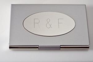 Custom Engraved Personalized Business Card Holder with Oval Engraving Plate  -Hand Engraved