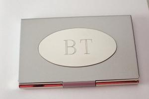 Custom Engraved Personalized Business Card Holder with Oval Engraving Plate  -Hand Engraved