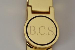 Custom Engraved Goldtone Money Clip Personalized Monogram Round Hinged -Hand Engraved
