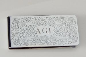 Engraved Money Clip Custom Engraved Personalized Money Clip with Scroll Design -Hand Engraved