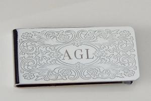 Engraved Money Clip Custom Engraved Personalized Money Clip with Scroll Design  -Hand Engraved