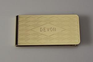 Custom Engraved Personalized Money Clip Gold Plated Diamond Pattern - Hand Engraved