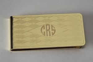 Custom Engraved Personalized Money Clip Gold Plated Diamond Pattern - Hand Engraved