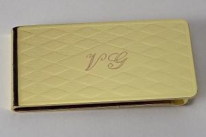 Custom Engraved Personalized Money Clip Gold Plated Diamond Pattern - Hand Engraved