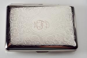 Custom Engraved Personalized Kings Cigarette Case or Business Card Case Double Sided Scroll Design  -Hand Engraved