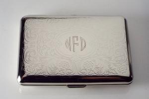 Custom Engraved Personalized Kings Cigarette Case or Business Card Case Double Sided Scroll Design -Hand Engraved