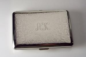 Custom Engraved Personalized Kings Cigarette Case or Business Card Case Double Sided Scroll Design -Hand Engraved