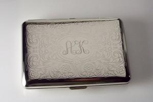 Custom Engraved Personalized Kings Cigarette Case or Business Card Case Double Sided Scroll Design  -Hand Engraved