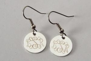 Custom Engraved Personalized Silver Plated Round Monogram Earrings - Hand Engraved