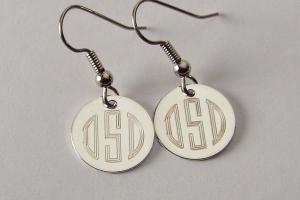 Custom Engraved Personalized Silver Plated Round Monogram Earrings - Hand Engraved