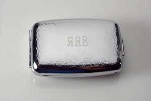 Custom Engraved Pill Box Personalized Scroll Design Silver Two Roomy Compartments -Hand Engraved