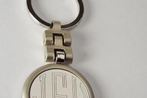 Personalized Custom Engraved Round Key Chain Silver Matte and High Polish - Hand Engraved