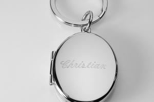 Photo Locket Keychain Personalized Custom Engraved Silver High Polish Oval - Hand Engraved