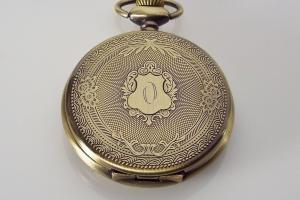 Engraved Pocket Watch Fancy Crest Cover Personalized Bronze Color Vintage Look Quartz Battery Operated - Hand Engraved