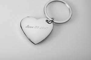 Custom Engraved Personalized High Polish Silver Heart Keychain  - Hand Engraved