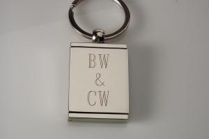 Engraved Photo Locket Keychain Personalized Custom Silver High Polish Flat Rectangular - Hand Engraved